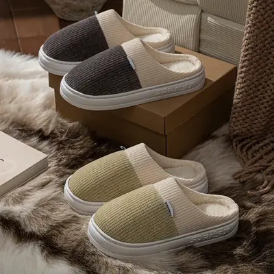 Men's Cotton Slippers Warm Fleece Lined Winter Indoor