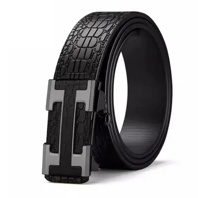 Men's Black Croc Leather Belt with Silver Buckle