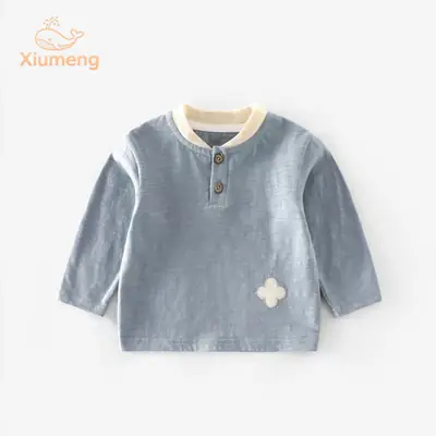 Children's Blue Patchwork V-Neck T-Shirt for Boys 2025