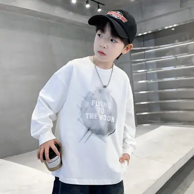 Boys White Long Sleeve T-Shirt Loose Fit 2026