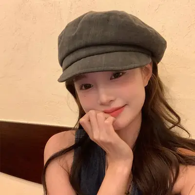 Vintage Women's Duckbill Cap Small Face Octagonal Grey