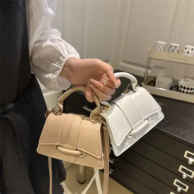 White & Beige Square Handbag for Women 2025