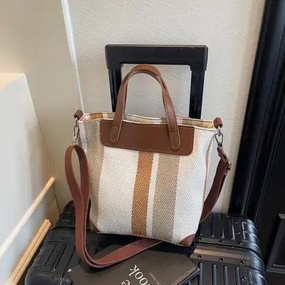 Striped Shoulder Bag for Women Brown Beige 2025