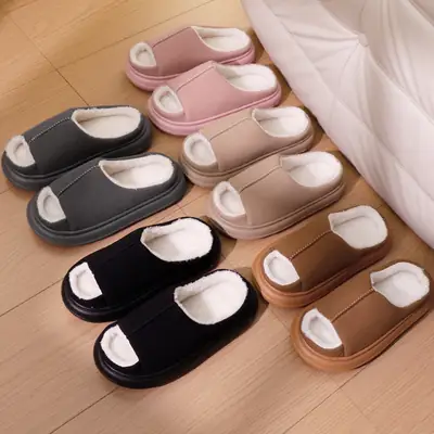 2025 Open-Toe Cotton Slippers Warm Non-Slip Indoor