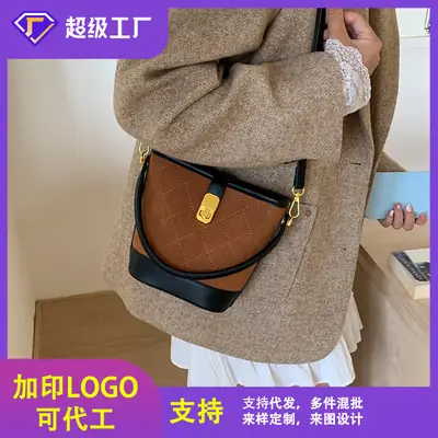 Women Crossbody Matte Bag Brown Gold Logo Print