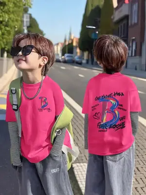 Boys Long Sleeve T-Shirt White Red Green Korean Style 2025