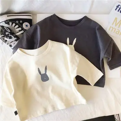 Kids Korean Style Rabbit Print T-Shirt Black 3Yrs