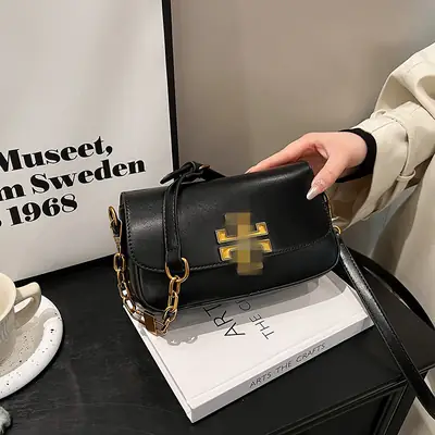Trendy Black Women's Crossbody Bag with Gold Chain