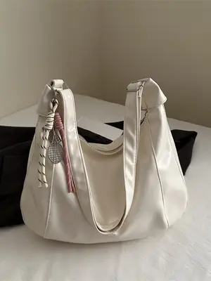 White Casual Shoulder Bag with Tassel Design