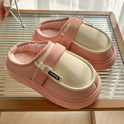 Pink Cotton Winter Slippers for Women Baotou