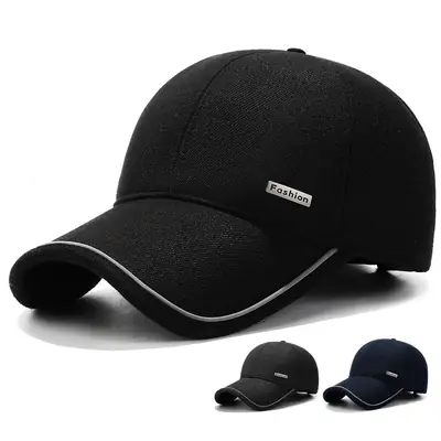 Men Black Cotton Baseball Cap Winter Warm Ear Protection 7.5cm