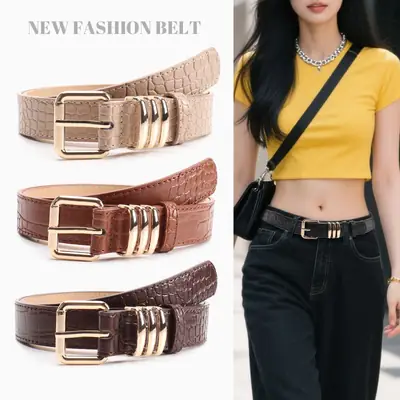 Black Heavy Duty Women's Belt with Gold Buckle