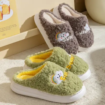 2025 Warm Cotton Fluffy Slippers for Women Men