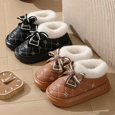 Women Velvet Winter Slippers Black Brown Warm Thick