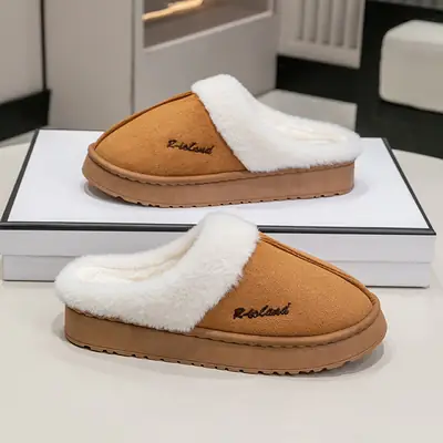 Cotton Slippers for Women in Autumn and Winter Indoor Home Non-Slip Fleece-Lined Warm Thick-Soled Couple Style Outer Wear Plush Cotton Slippers