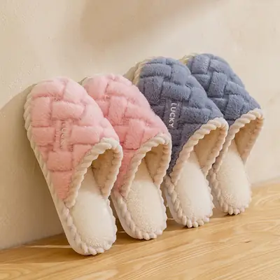Cotton Slippers for Women in Winter, Spring & Fall, Indoor, Warm, Non-Slip, Home, Cixi, Winter Couple, Plush, Men
