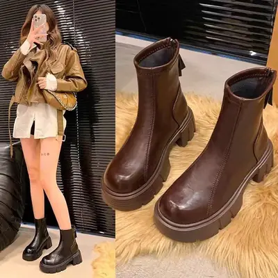 Women Thick Platform Boots Brown Winter Autumn