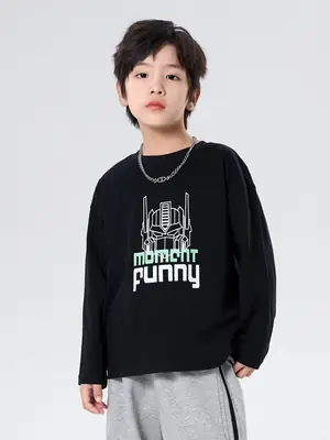 Boys Cotton Mecha Print Long Sleeve T-Shirt Black 2025