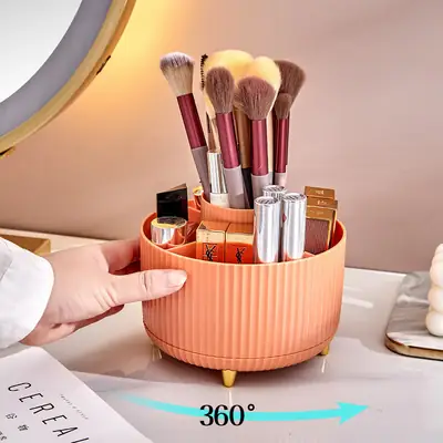 Japanese Style Rotating Makeup Storage Barrel with Brushes
