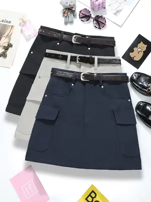 Brown Belted High-Waisted Cargo Skirt 2025