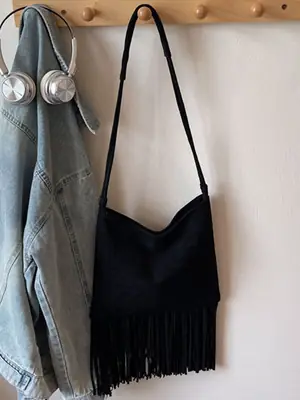 Black Fringe Crossbody Bag for Women Large Capacity