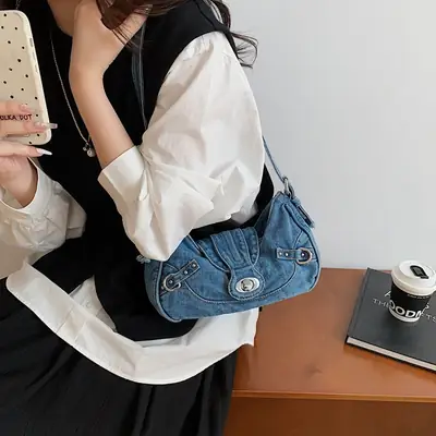 Denim Shoulder Bag for Women 2025 Trendy Casual Handbag