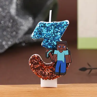 Minecraft Creative Cartoon Numbers 0-9 Handmade Candle Boy Birthday Cake Celebration Decoration Wholesale Cross-Border