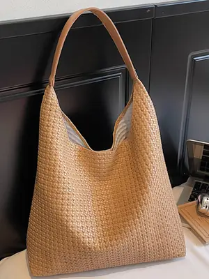 Women Woven Bag Tan Large Capacity Shoulder Bag
