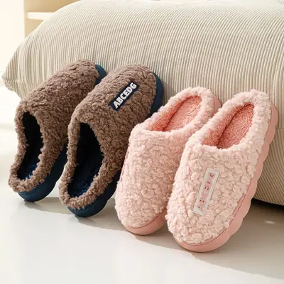 Warm Plush Cotton Slippers for Men Women Winter Indoor