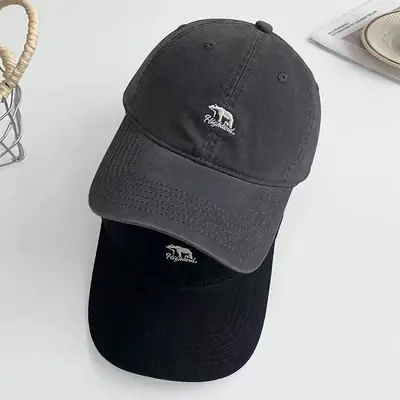 Men's Beige Bear Logo Baseball Cap with Curved Brim