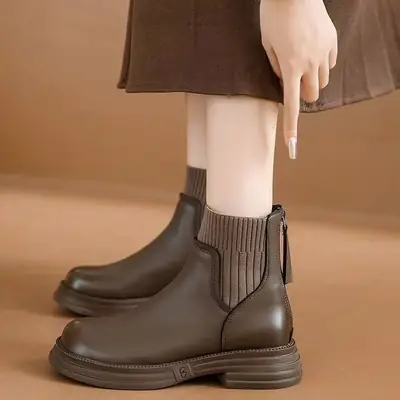 Women's Thick-Soled Autumn Winter Boots Cream White