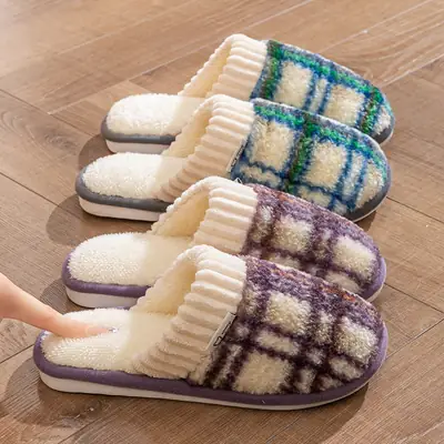 Women Cotton Plush Slippers Winter Indoor Warm Non-Slip