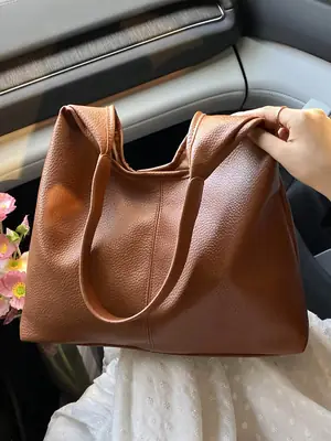 2025 Trendy Brown Leather Tote Bag for Women
