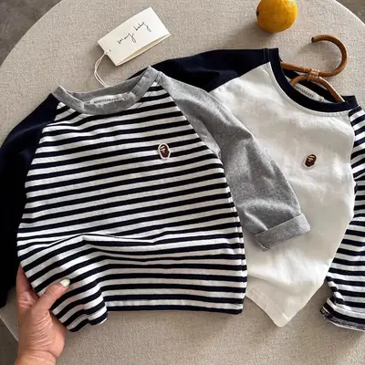 Sweet Little Chef Boys Striped T-Shirt Autumn New
