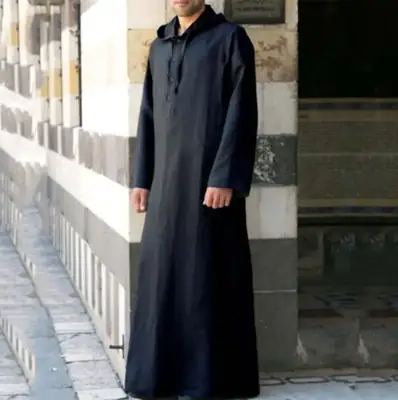 2024 Muslim Robe Long Hooded Muslim Shirt Brown