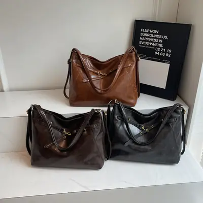 Women Retro Crossbody Bag Set Brown Black Leather 2025