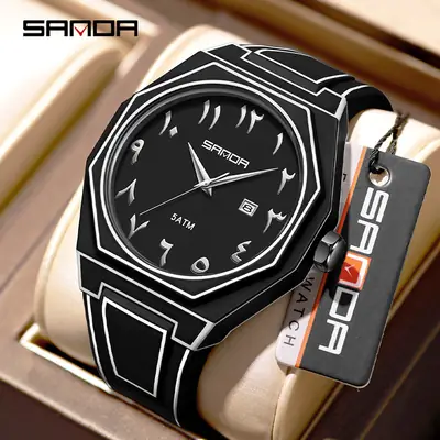 Sanda Quartz Watch Black Silicone Waterproof Single Calendar