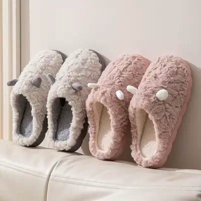 Winter Cotton Ears Slippers for Men Women Warm Indoor