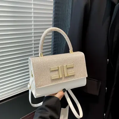 White Embroidered Women's PU Shoulder Bag 2025