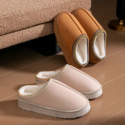 Cotton Slippers for Women, Autumn and Winter Indoor Home Couple Style, Simple Thick-Soled Warm Non-Slip Plush Cotton Slippers for Men