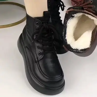 Women Snow Boots Black Velvet Thick Sole Waterproof