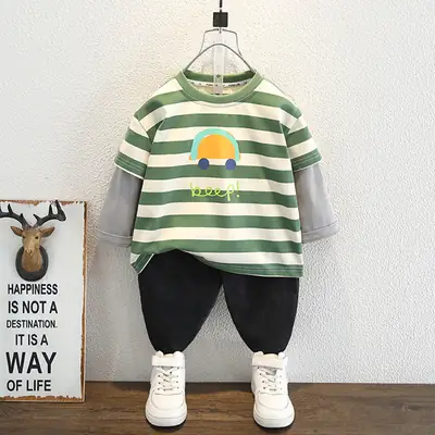 Boys Long Sleeve Striped T-Shirt Green White
