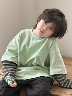 Korean Style Faux Cotton Boys T-Shirt Mint Green