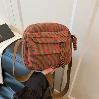 Vintage Harajuku Corduroy Phone Bag for Girls