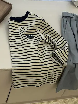 Children Striped Long Sleeve Crewneck T-Shirt 2026