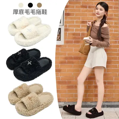 Lidani Thick-Soled Furry Slippers for Women, New 2025 Model for Outdoor Wear, Plush Cotton Slippers for Women, Autumn and Winter