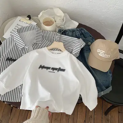 Boys Long Sleeve Cotton White T-Shirt Spring Autumn 2025
