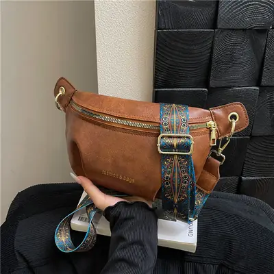 Retro Blue Embroidered Shoulder Bag for Women