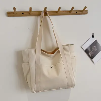 Women Canvas Tote Bag Large Capacity Beige