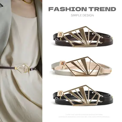 Women's Genuine Leather Slimming Belt with Gold Buckle